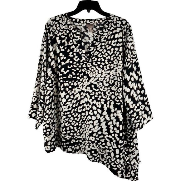 Chico’s Women’s Animal Print Leopard Asymmetrical Blouse 3 XL - Picture 1 of 11
